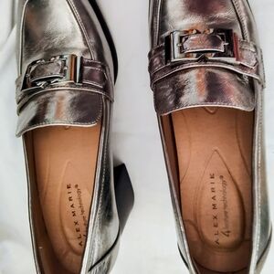 Alex Marie Women's Silver Metallic Buckle Loafers